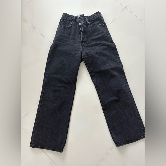 Denim Forum Denim - Denim Forum Aritzia Black Farrah Jeans High-Rise Wide-Leg, Size 27, LIKE NEW